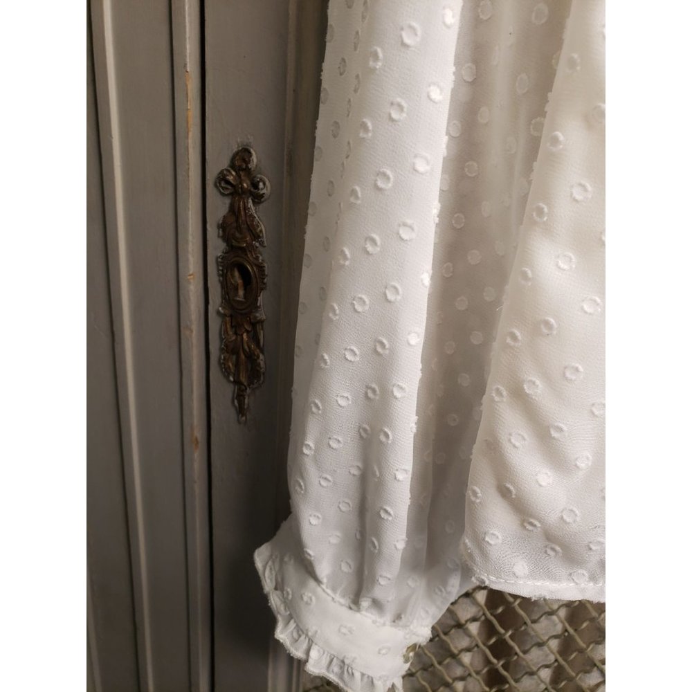 Zara Cream Swiss Dot vintage Bohemian top - Picture 7 of 10